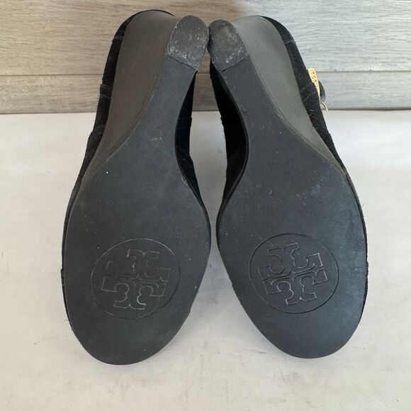 Tory Burch Adrienne Black Suede Wedge Heel Chelsea Ankle Boot Women 6 M Chic - Picture 11 of 12
